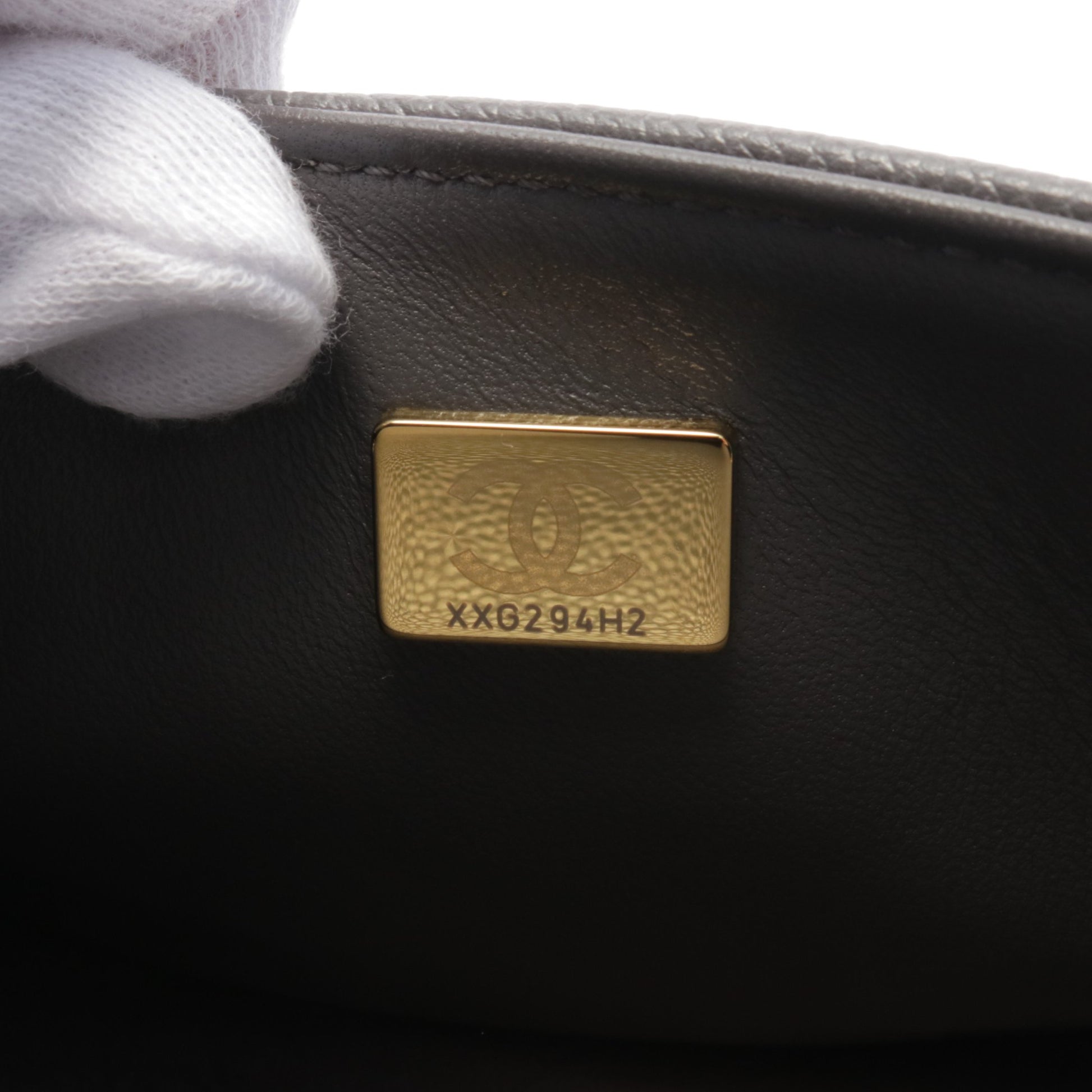 ボーイシャネル スモール チェーンショルダーバッグ キャビアスキン グレー ゴールド金具 シャネル バッグ CHANEL