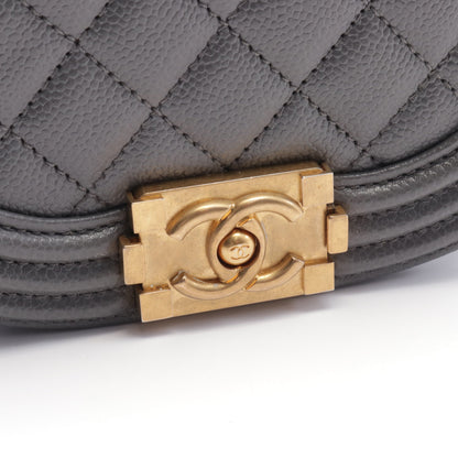 ボーイシャネル スモール チェーンショルダーバッグ キャビアスキン グレー ゴールド金具 シャネル バッグ CHANEL