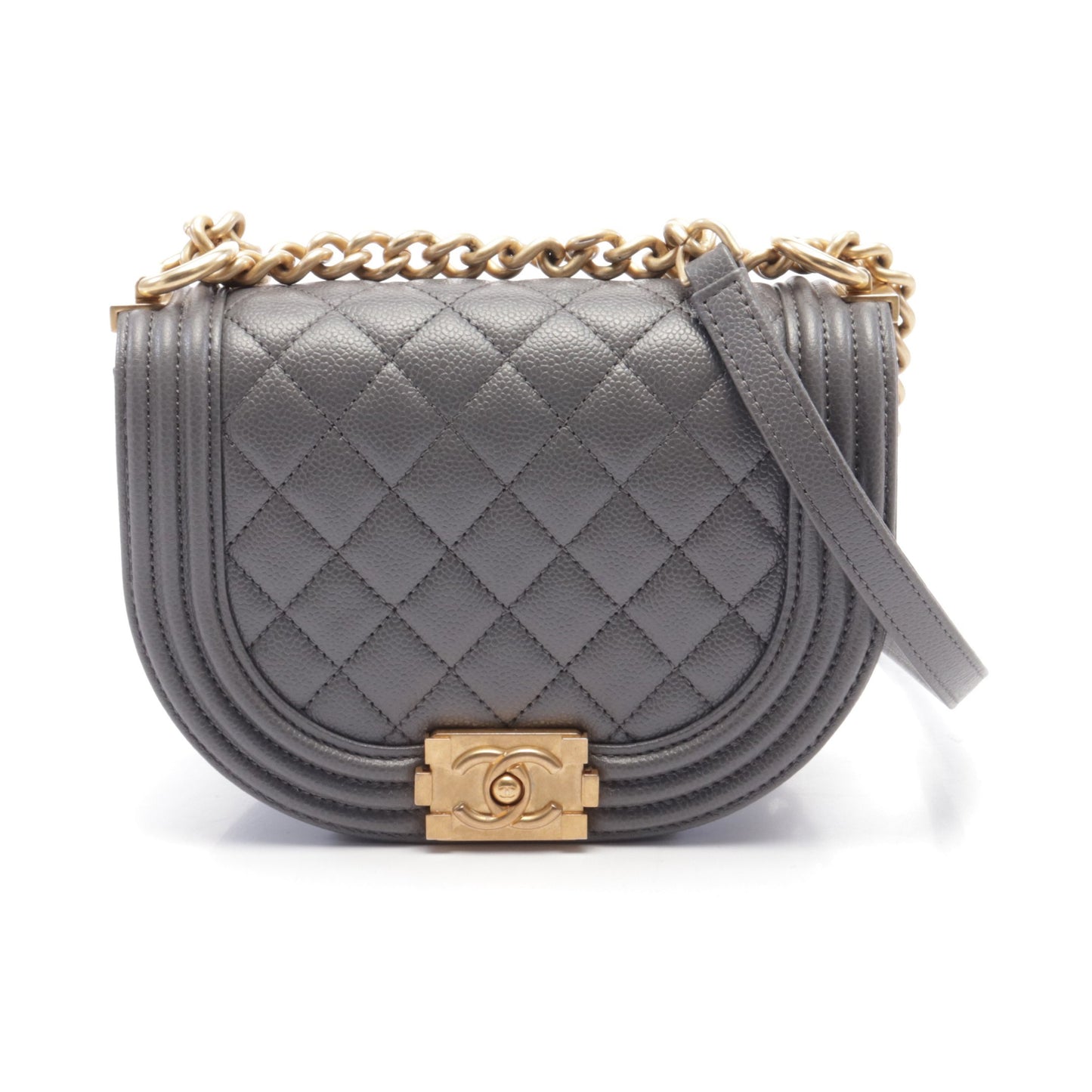 ボーイシャネル スモール チェーンショルダーバッグ キャビアスキン グレー ゴールド金具 シャネル バッグ CHANEL