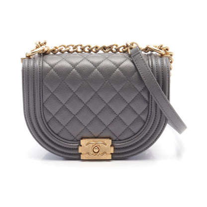 ボーイシャネル スモール チェーンショルダーバッグ キャビアスキン グレー ゴールド金具 シャネル バッグ CHANEL
