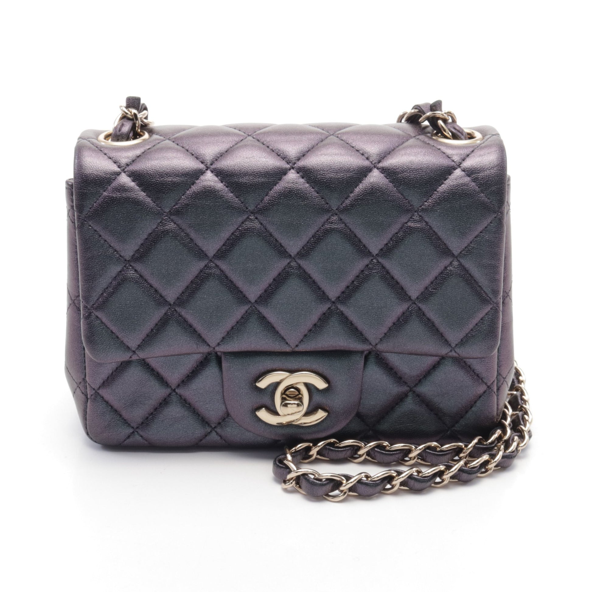 ミニマトラッセ チェーンショルダーバッグ メタリックラムスキン ダークパープル ゴールド金具 シャネル バッグ CHANEL