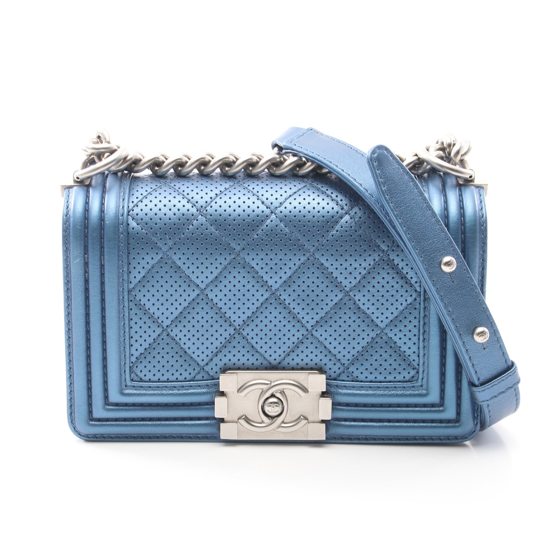ボーイシャネル スモール チェーンショルダーバッグ レザー ブルー シルバー金具 シャネル バッグ CHANEL