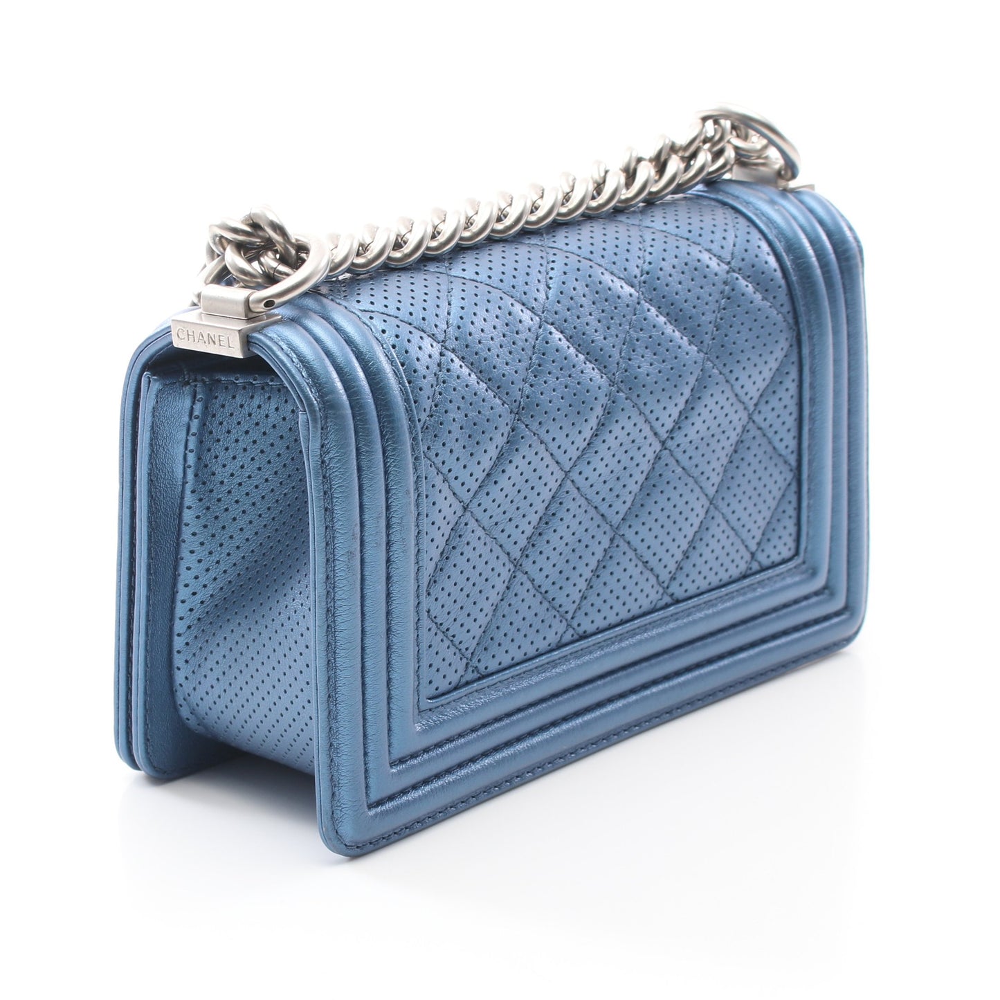ボーイシャネル スモール チェーンショルダーバッグ レザー ブルー シルバー金具 シャネル バッグ CHANEL