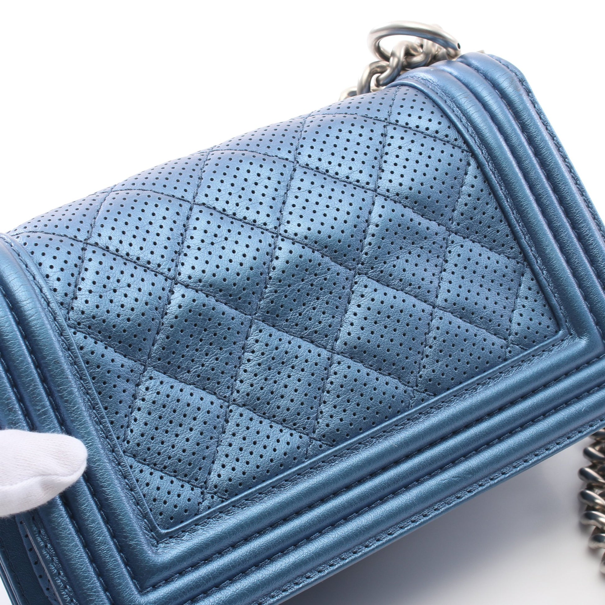ボーイシャネル スモール チェーンショルダーバッグ レザー ブルー シルバー金具 シャネル バッグ CHANEL