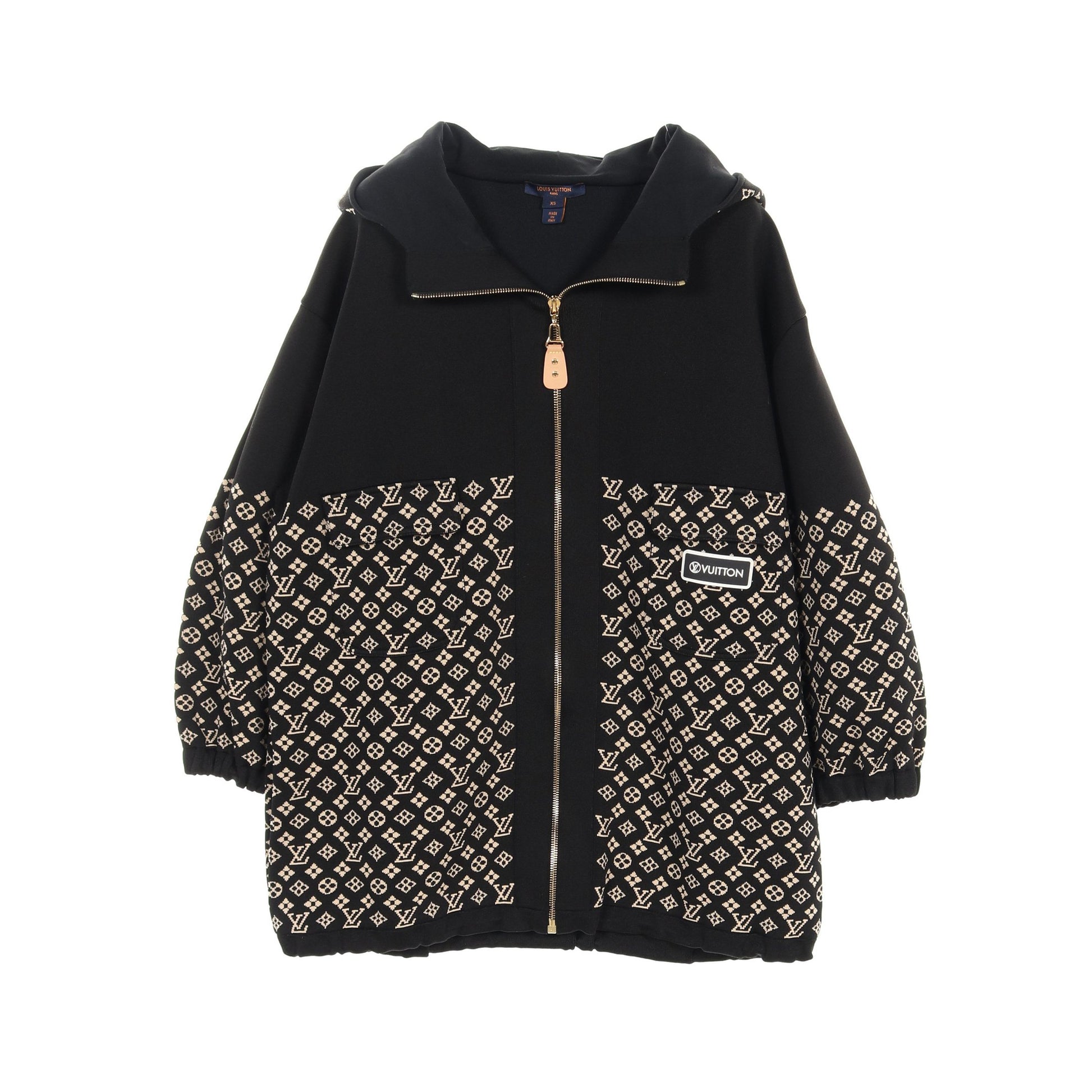 モノグラム ジップアップパーカー ニット ジャケット シルク ナイロン ブラック ベージュ 21AW ルイヴィトン アウター LOUIS VUITTON