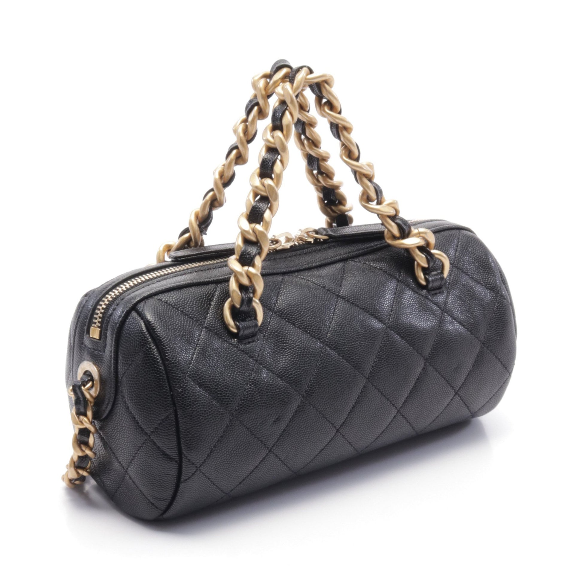 マトラッセ ボーリングバッグ チェーンショルダーバッグ キャビアスキン ブラック ゴールド金具 2WAY シャネル バッグ CHANEL