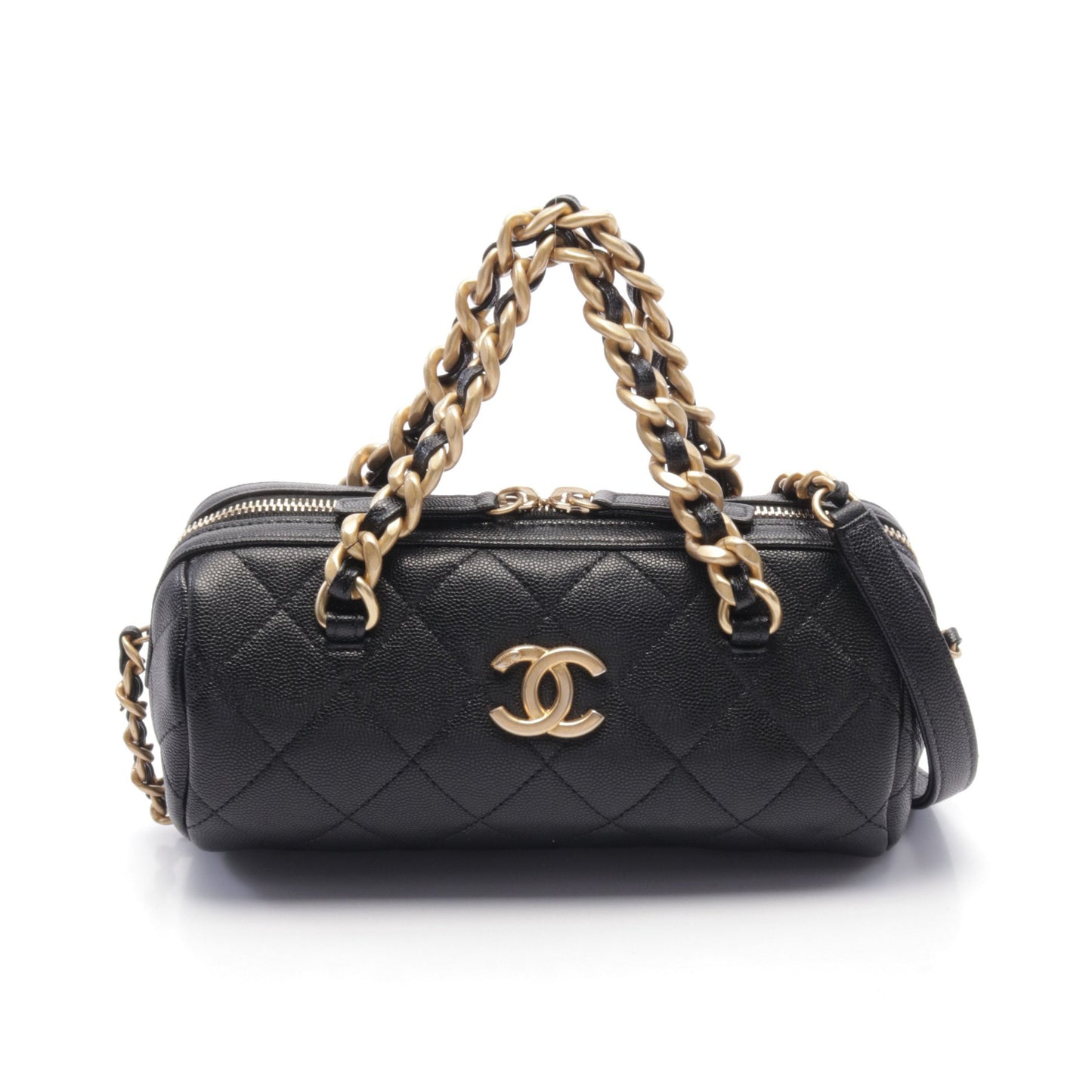 マトラッセ ボーリングバッグ チェーンショルダーバッグ キャビアスキン ブラック ゴールド金具 2WAY シャネル バッグ CHANEL