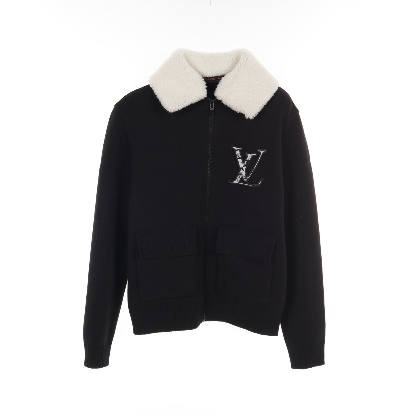 シアリングカラー ニットジャケット ブルゾン ウール ブラック ホワイト ルイヴィトン アウター LOUIS VUITTON