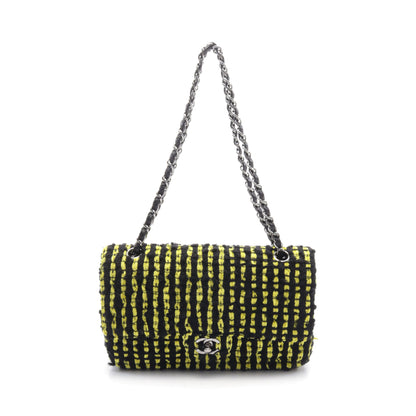 マトラッセ Wフラップ Wチェーンショルダーバッグ ツイード レザー イエロー ブラック シルバー金具 シャネル バッグ CHANEL