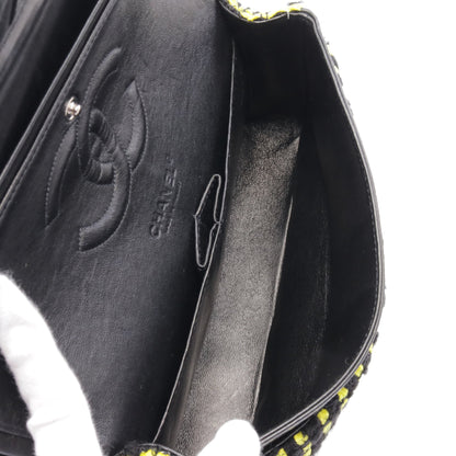 マトラッセ Wフラップ Wチェーンショルダーバッグ ツイード レザー イエロー ブラック シルバー金具 シャネル バッグ CHANEL