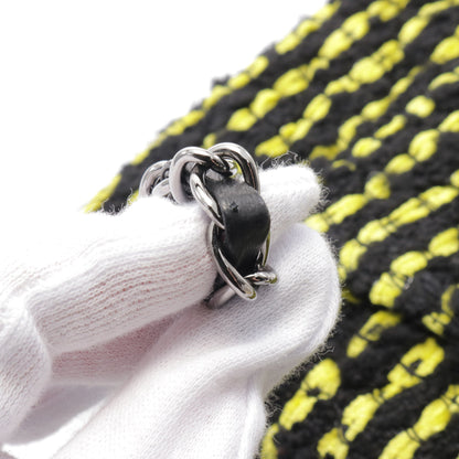 マトラッセ Wフラップ Wチェーンショルダーバッグ ツイード レザー イエロー ブラック シルバー金具 シャネル バッグ CHANEL