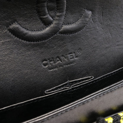 マトラッセ Wフラップ Wチェーンショルダーバッグ ツイード レザー イエロー ブラック シルバー金具 シャネル バッグ CHANEL