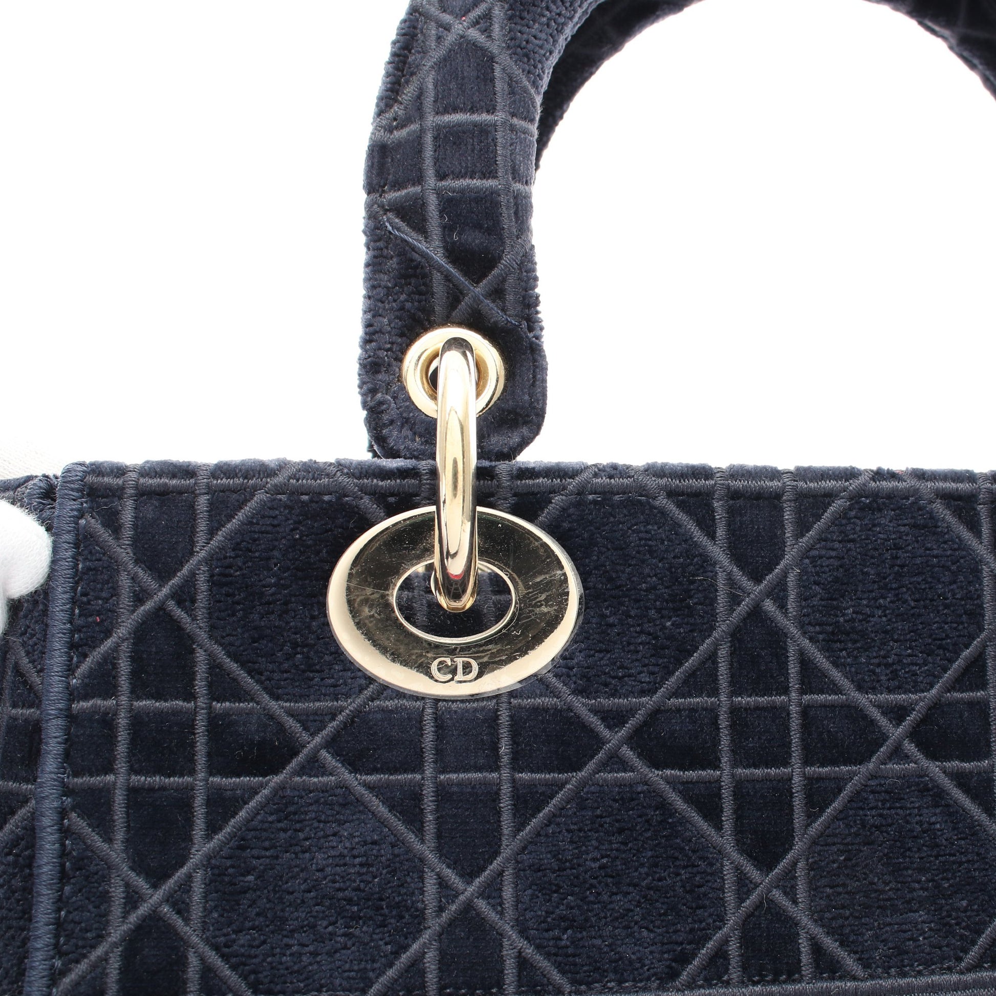 LADY D-LITE ミディアム ハンドバッグ ベロア ネイビー マルチカラー 2WAY クリスチャンディオール バッグ Christian Dior