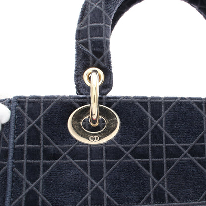 LADY D-LITE ミディアム ハンドバッグ ベロア ネイビー マルチカラー 2WAY クリスチャンディオール バッグ Christian Dior