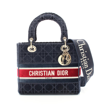 LADY D-LITE ミディアム ハンドバッグ ベロア ネイビー マルチカラー 2WAY クリスチャンディオール バッグ Christian Dior
