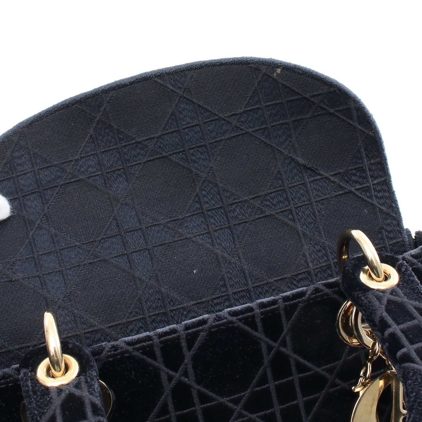LADY D-LITE ミディアム ハンドバッグ ベロア ネイビー マルチカラー 2WAY クリスチャンディオール バッグ Christian Dior