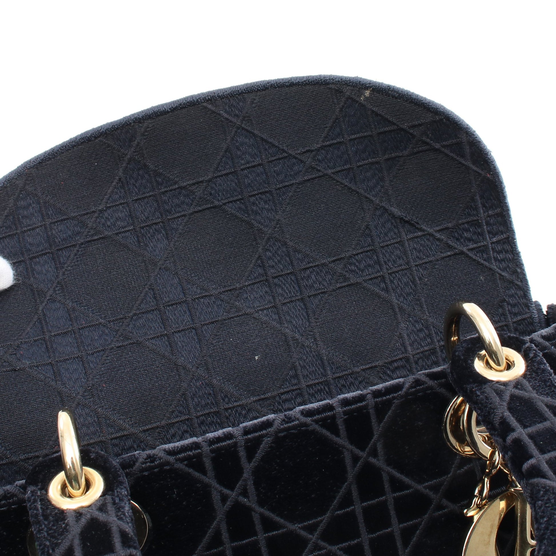 LADY D-LITE ミディアム ハンドバッグ ベロア ネイビー マルチカラー 2WAY クリスチャンディオール バッグ Christian Dior