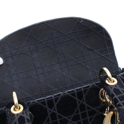 LADY D-LITE ミディアム ハンドバッグ ベロア ネイビー マルチカラー 2WAY クリスチャンディオール バッグ Christian Dior