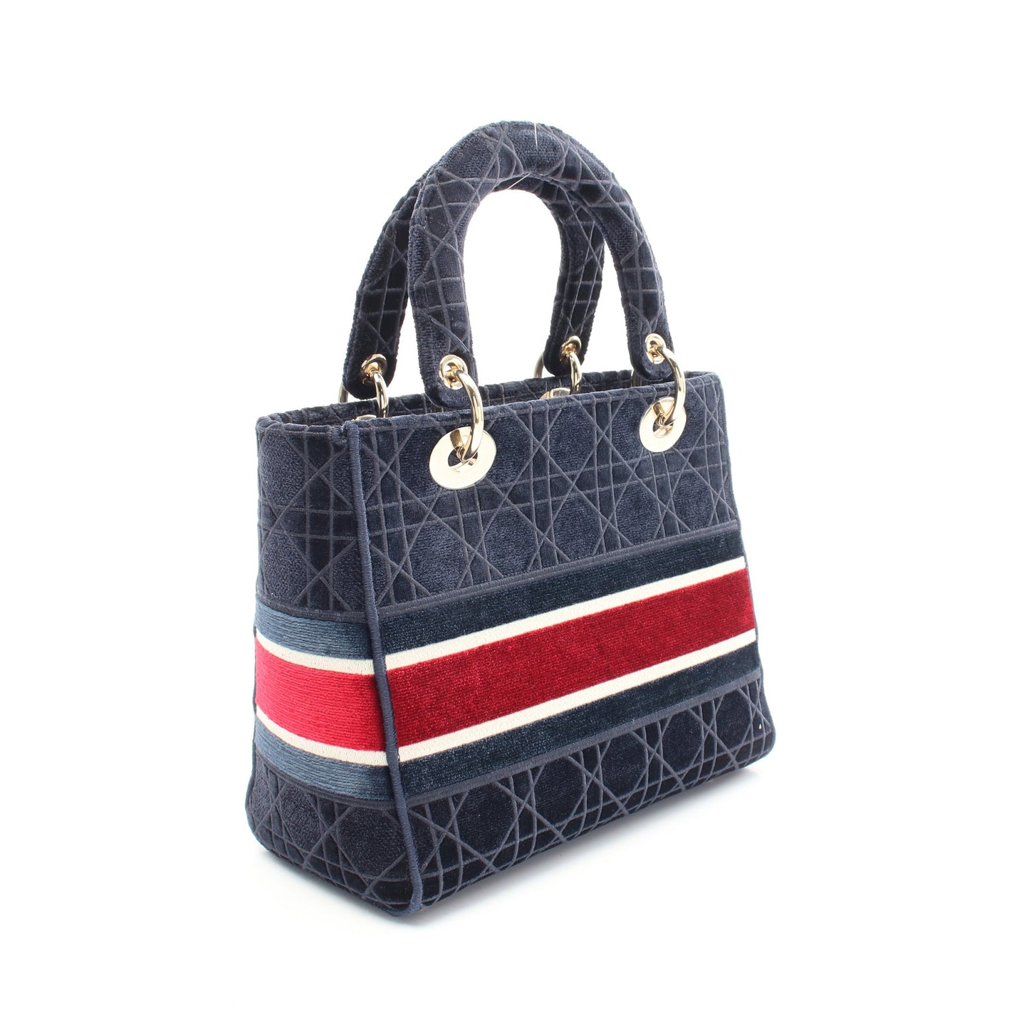 LADY D-LITE ミディアム ハンドバッグ ベロア ネイビー マルチカラー 2WAY クリスチャンディオール バッグ Christian Dior