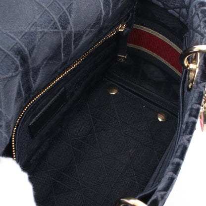 LADY D-LITE ミディアム ハンドバッグ ベロア ネイビー マルチカラー 2WAY クリスチャンディオール バッグ Christian Dior
