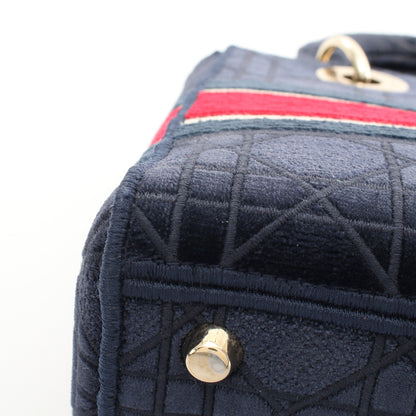 LADY D-LITE ミディアム ハンドバッグ ベロア ネイビー マルチカラー 2WAY クリスチャンディオール バッグ Christian Dior