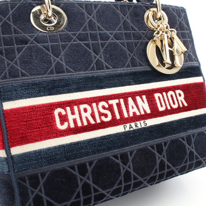 LADY D-LITE ミディアム ハンドバッグ ベロア ネイビー マルチカラー 2WAY クリスチャンディオール バッグ Christian Dior