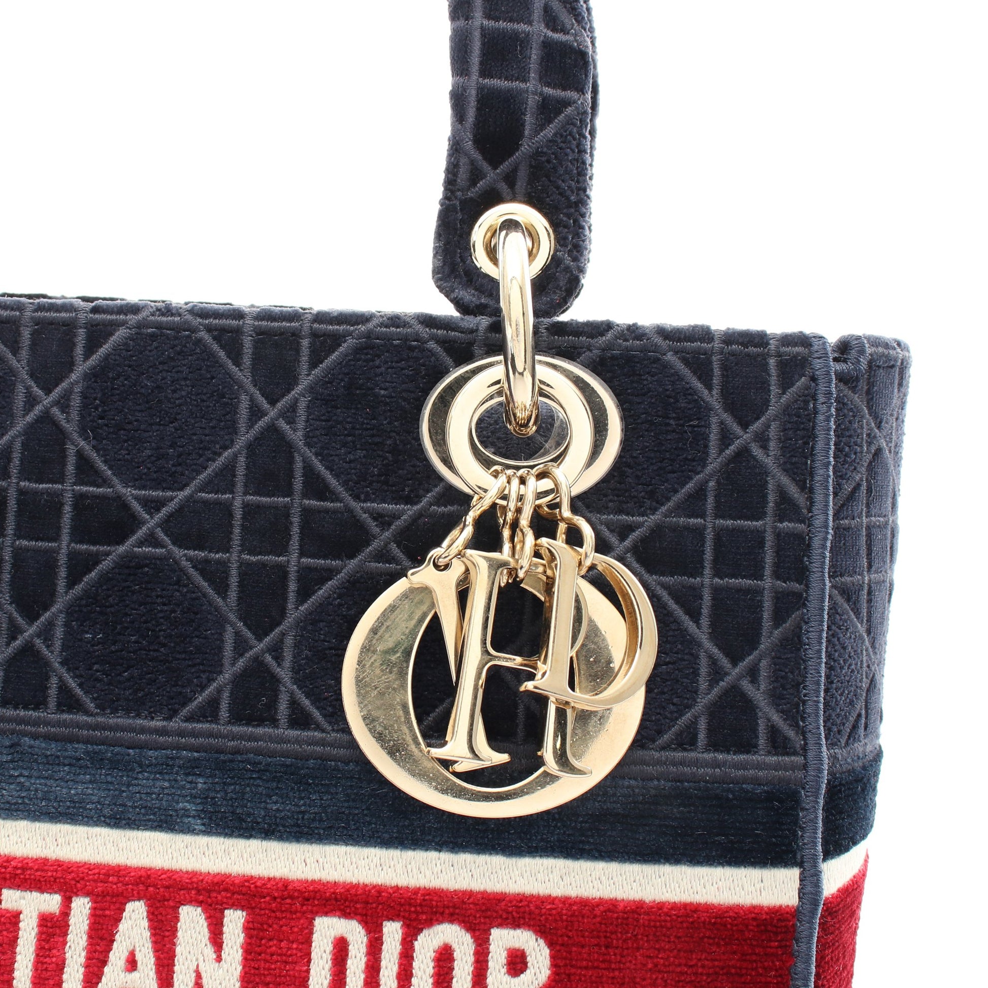 LADY D-LITE ミディアム ハンドバッグ ベロア ネイビー マルチカラー 2WAY クリスチャンディオール バッグ Christian Dior