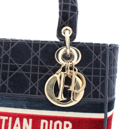 LADY D-LITE ミディアム ハンドバッグ ベロア ネイビー マルチカラー 2WAY クリスチャンディオール バッグ Christian Dior