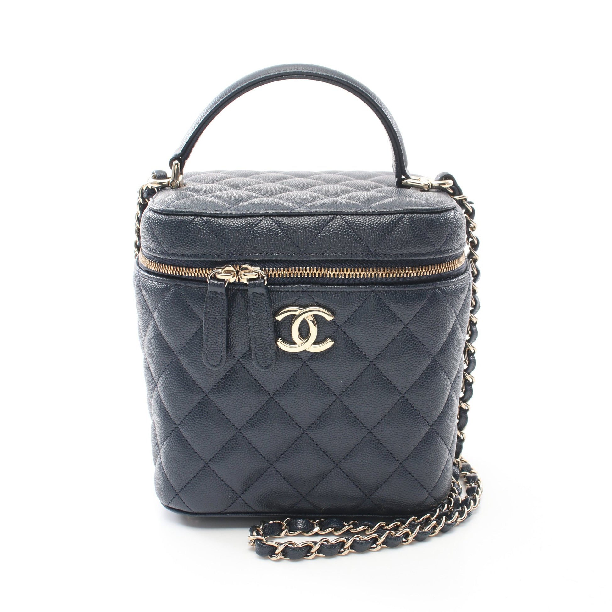 マトラッセ チェーンショルダーバッグ キャビアスキン ネイビー ゴールド金具 シャネル バッグ CHANEL