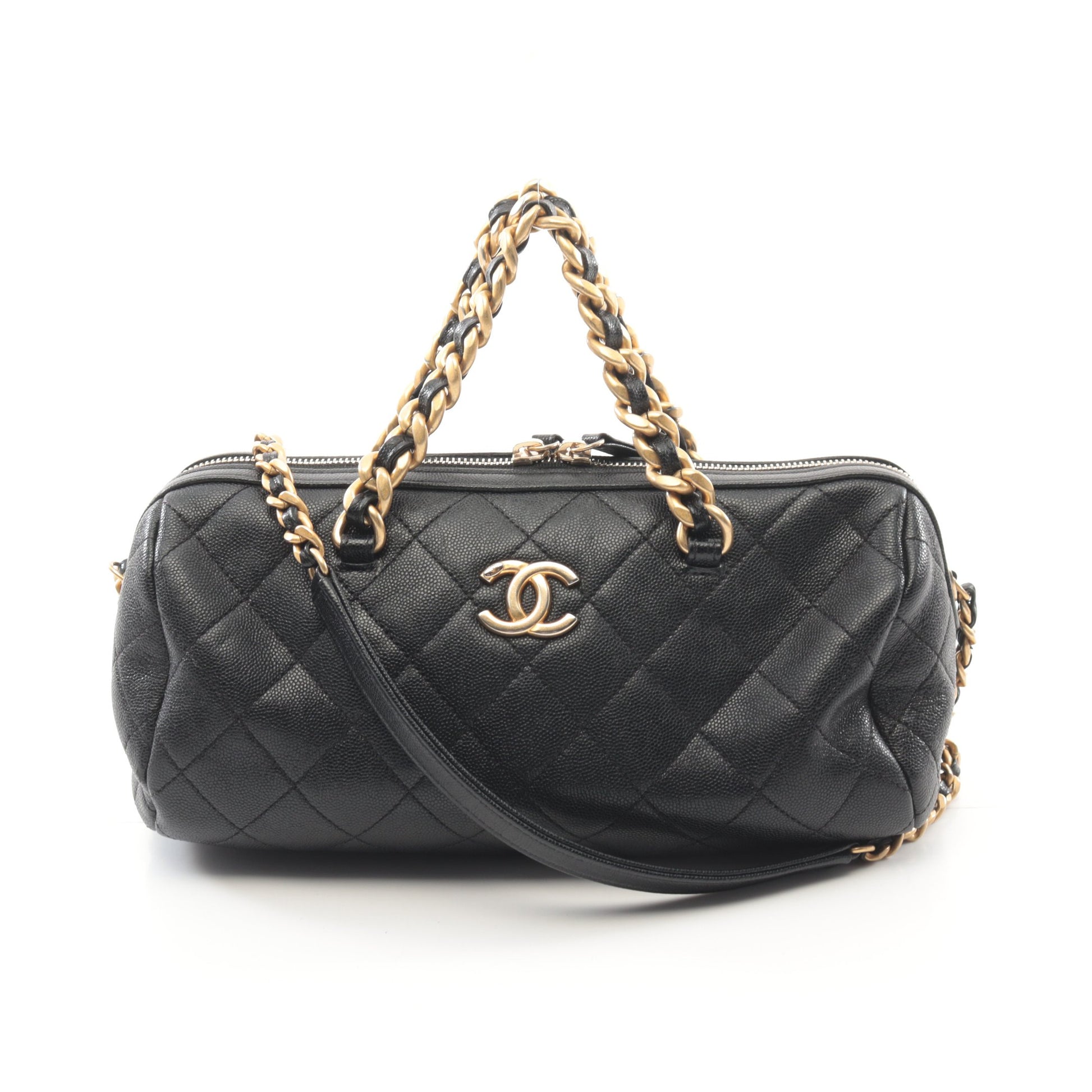 マトラッセ ボーリングバッグ チェーンショルダーバッグ キャビアスキン ブラック ゴールド金具 2WAY シャネル バッグ CHANEL