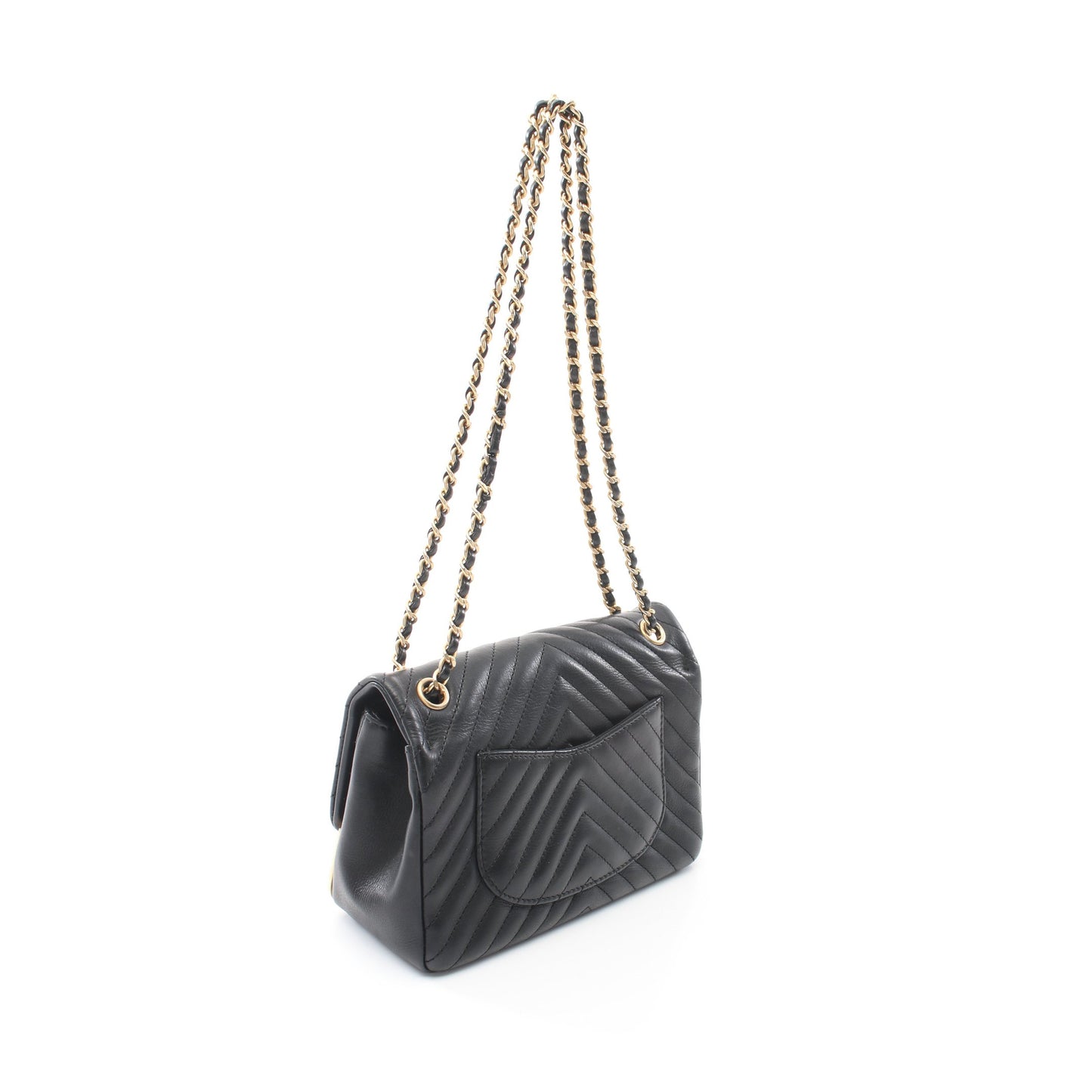 Vステッチ Wチェーンショルダーバッグ ラムスキン ブラック ゴールド金具 シャネル バッグ CHANEL
