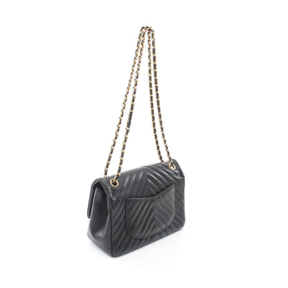 Vステッチ Wチェーンショルダーバッグ ラムスキン ブラック ゴールド金具 シャネル バッグ CHANEL