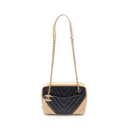 Vステッチ チェーンショルダーバッグ ラムスキン ブラック ゴールド ゴールド金具 シャネル バッグ CHANEL