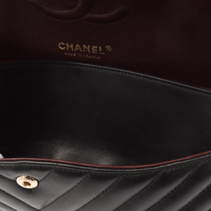 シェブロン Vステッチ Wフラップ Wチェーンショルダーバッグ ラムスキン ブラック ゴールド金具 シャネル バッグ CHANEL