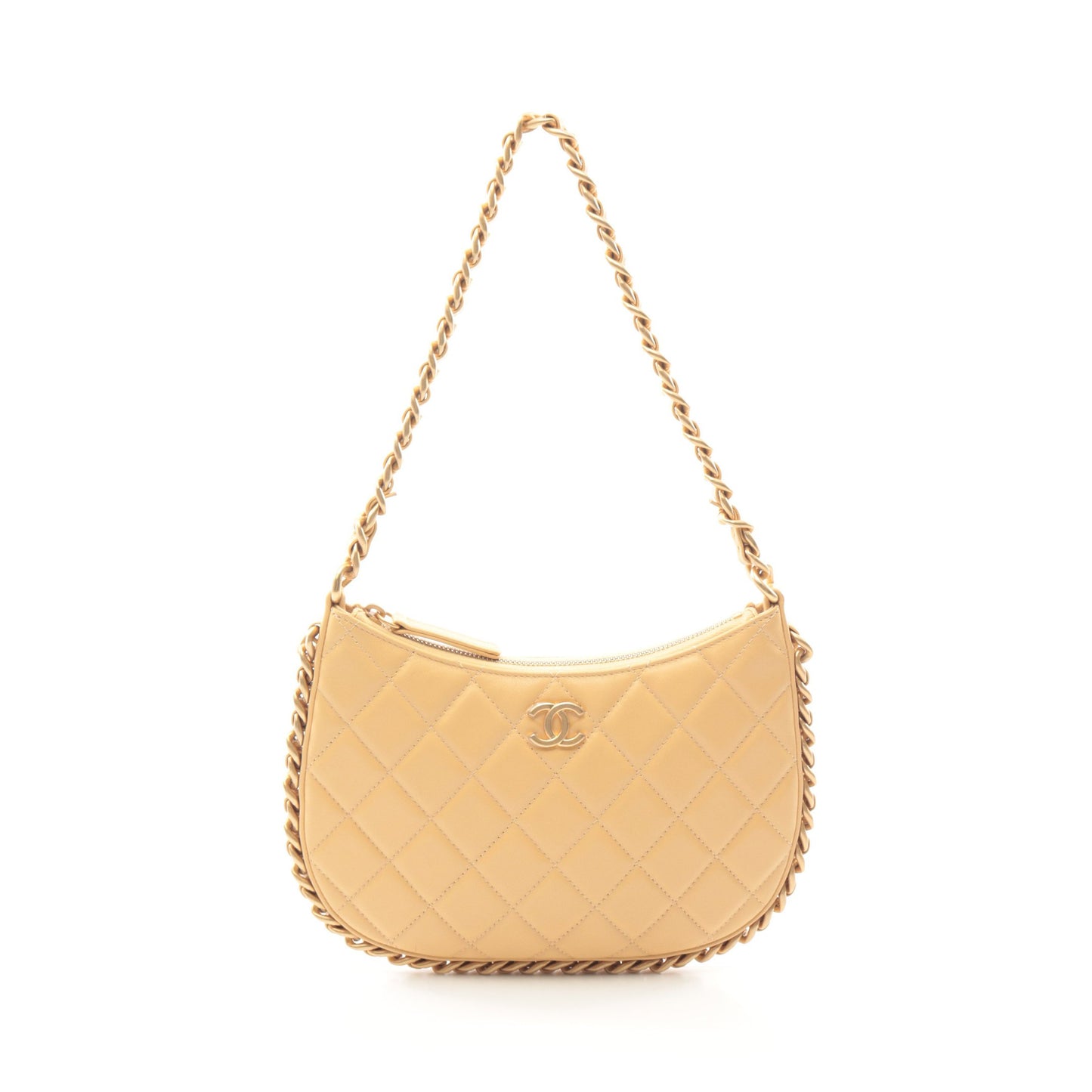 マトラッセ チェーンショルダーバッグ ラムスキン ベージュ ゴールド金具 シャネル バッグ CHANEL