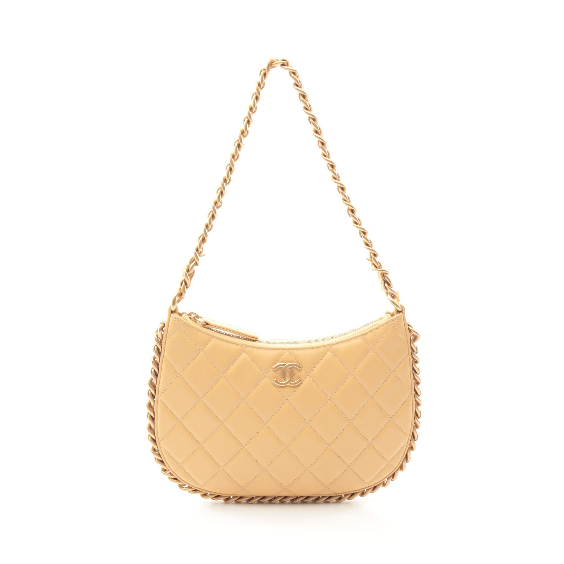 マトラッセ チェーンショルダーバッグ ラムスキン ベージュ ゴールド金具 シャネル バッグ CHANEL