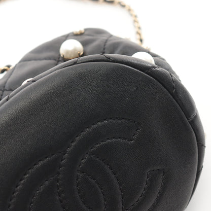 ココマーク チェーンショルダーバッグ ラムスキン フェイクパール ブラック ゴールド金具 巾着 シャネル バッグ CHANEL