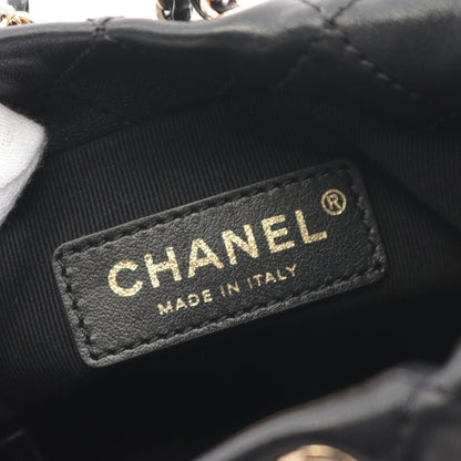 ココマーク チェーンショルダーバッグ ラムスキン フェイクパール ブラック ゴールド金具 巾着 シャネル バッグ CHANEL