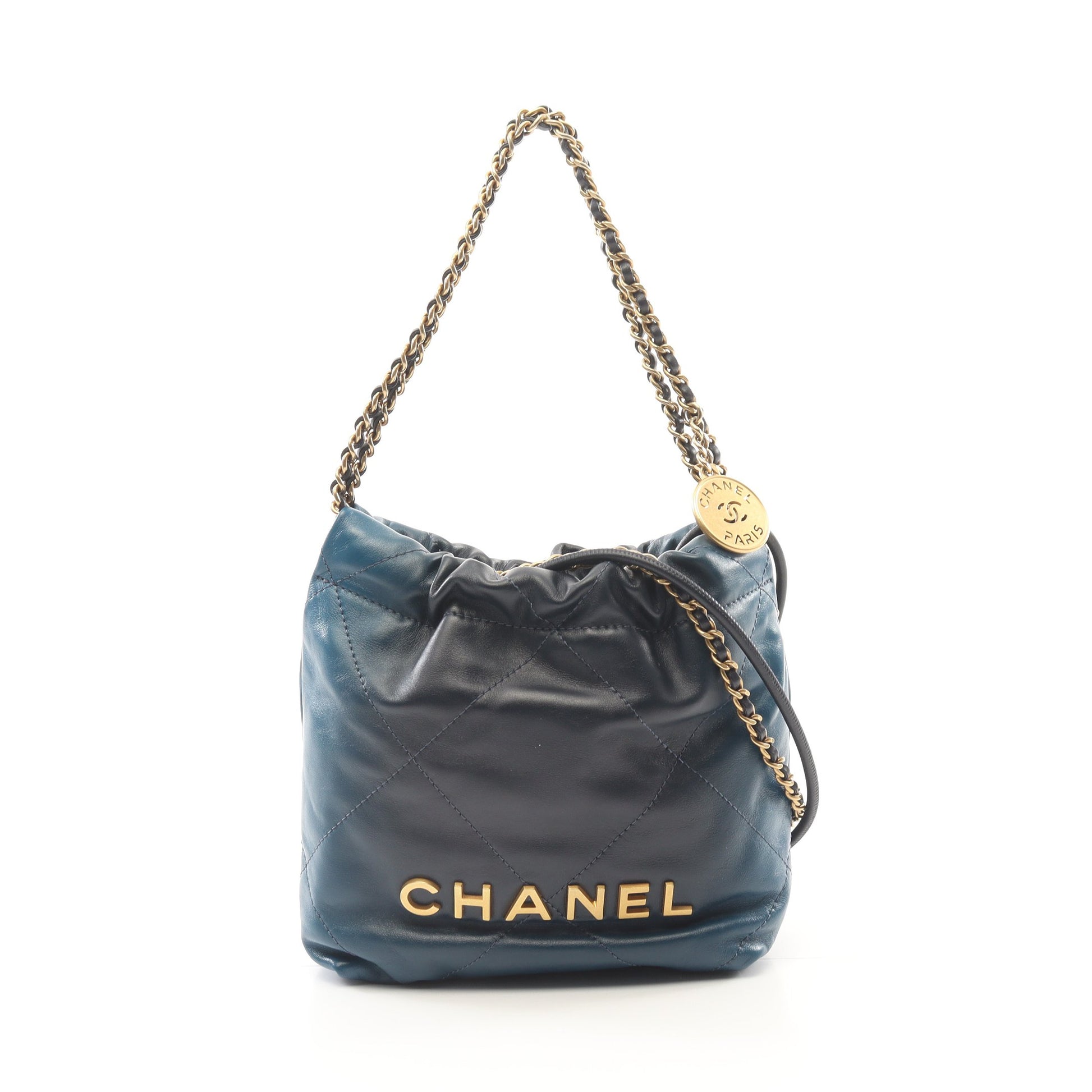 CHANEL 22 ミニ チェーンショルダーバッグ レザー ブルー ダークブルー ゴールド金具 グラデーション シャネル バッグ CHANEL