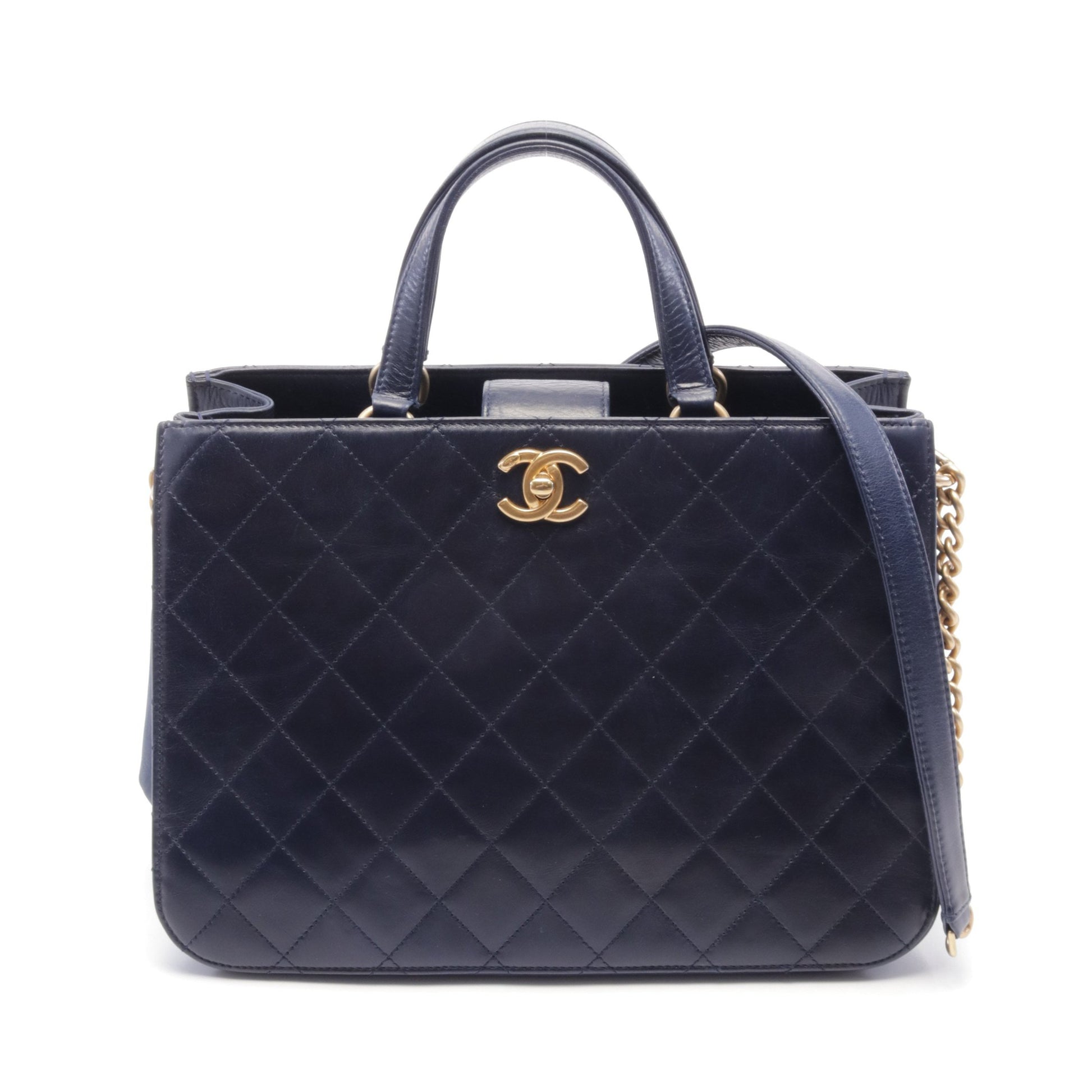 マトラッセ チェーンショルダーバッグ レザー ネイビー ゴールド金具 2WAY シャネル バッグ CHANEL