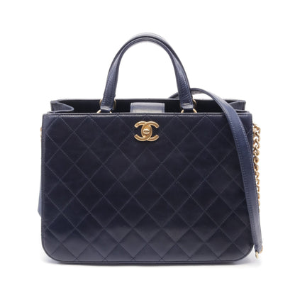 マトラッセ チェーンショルダーバッグ レザー ネイビー ゴールド金具 2WAY シャネル バッグ CHANEL