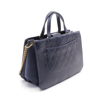 マトラッセ チェーンショルダーバッグ レザー ネイビー ゴールド金具 2WAY シャネル バッグ CHANEL