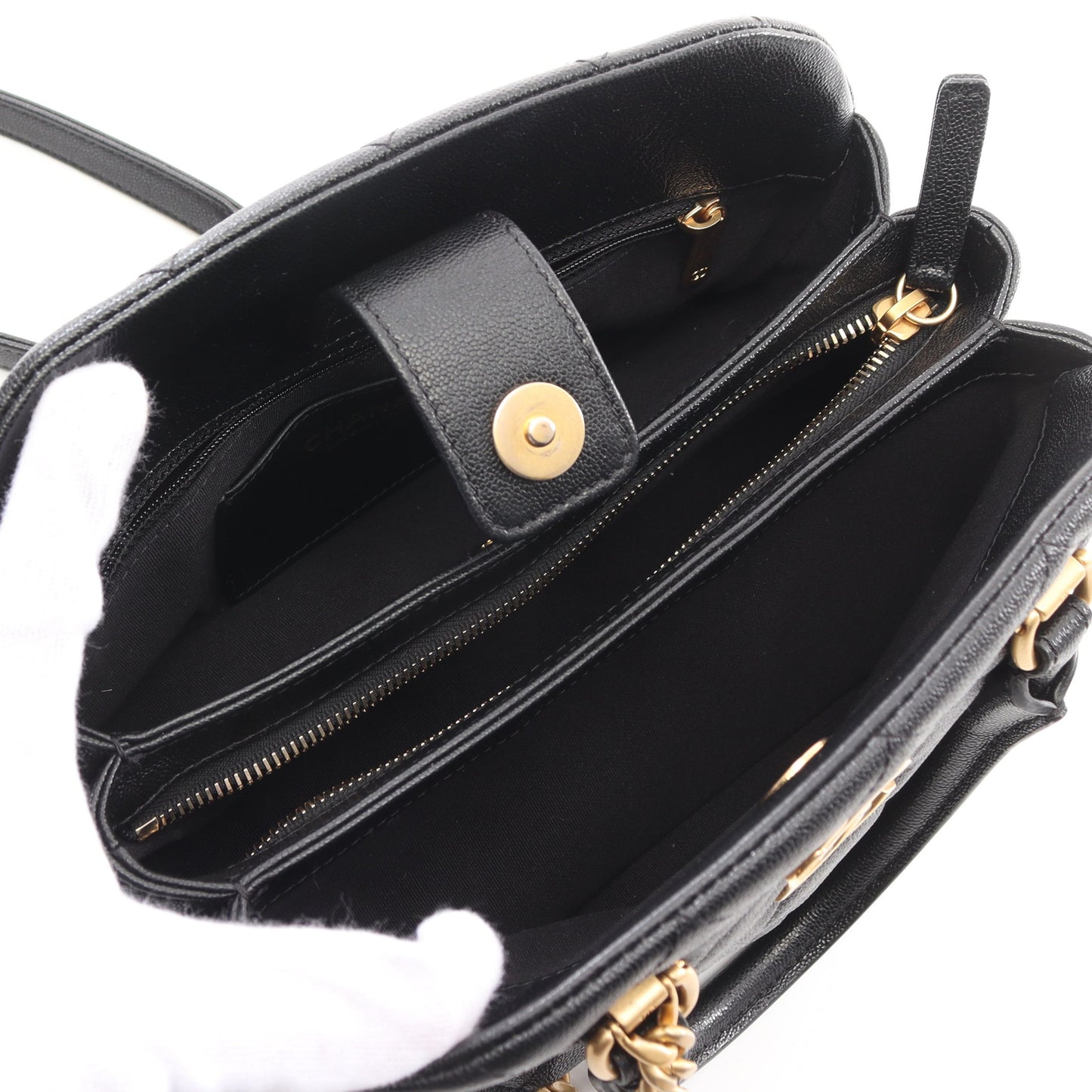 マトラッセ ボーリング バッグ チェーンショルダーバッグ キャビアスキン ブラック ゴールド金具 2WAY シャネル バッグ CHANEL
