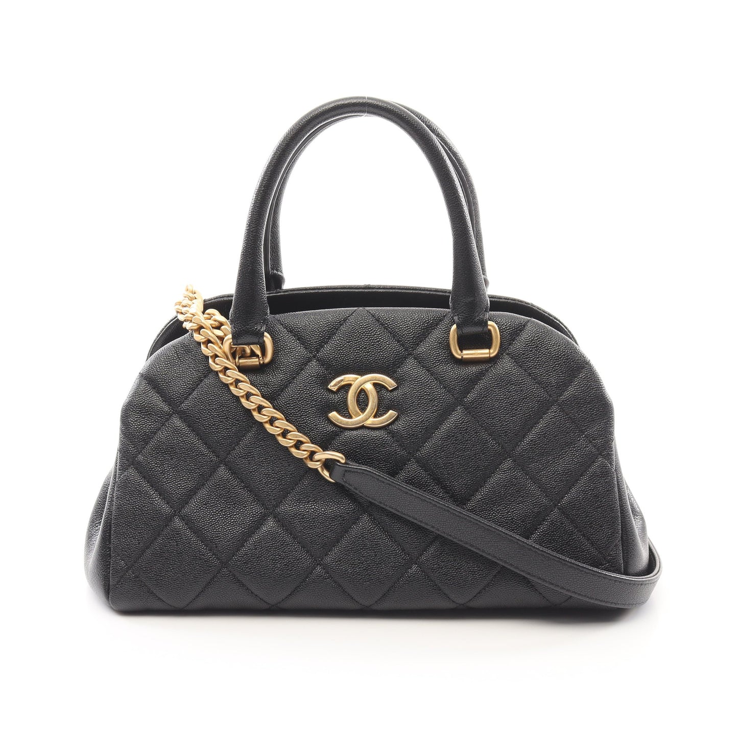 マトラッセ ボーリング バッグ チェーンショルダーバッグ キャビアスキン ブラック ゴールド金具 2WAY シャネル バッグ CHANEL