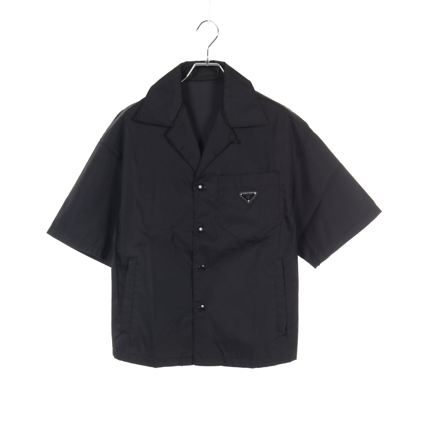 RE-NYLON シャツ 半袖 ナイロン ブラック 三角プレート プラダ トップス PRADA