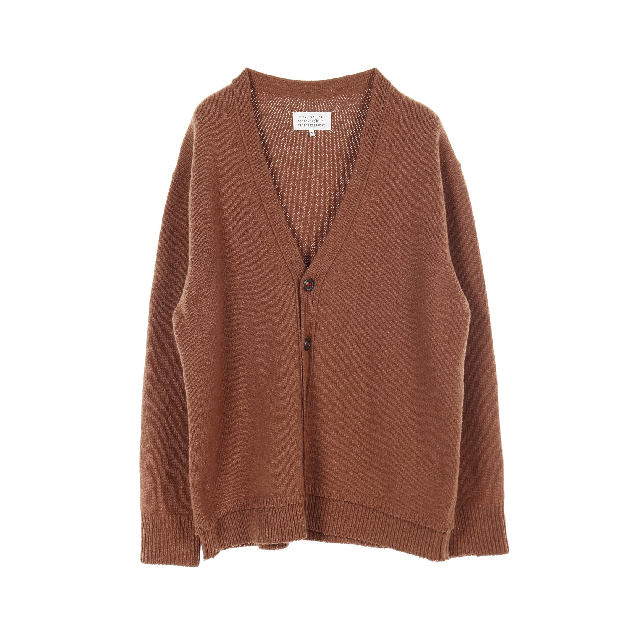 エルボーパッチ カーディガン ウール ブラウン ダメージ加工 メゾン