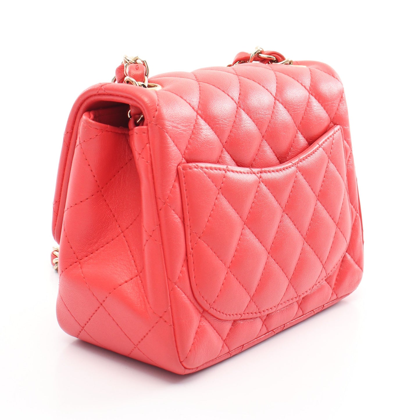 ミニマトラッセ チェーンショルダーバッグ ラムスキン ピンクレッド ゴールド金具 シャネル バッグ CHANEL