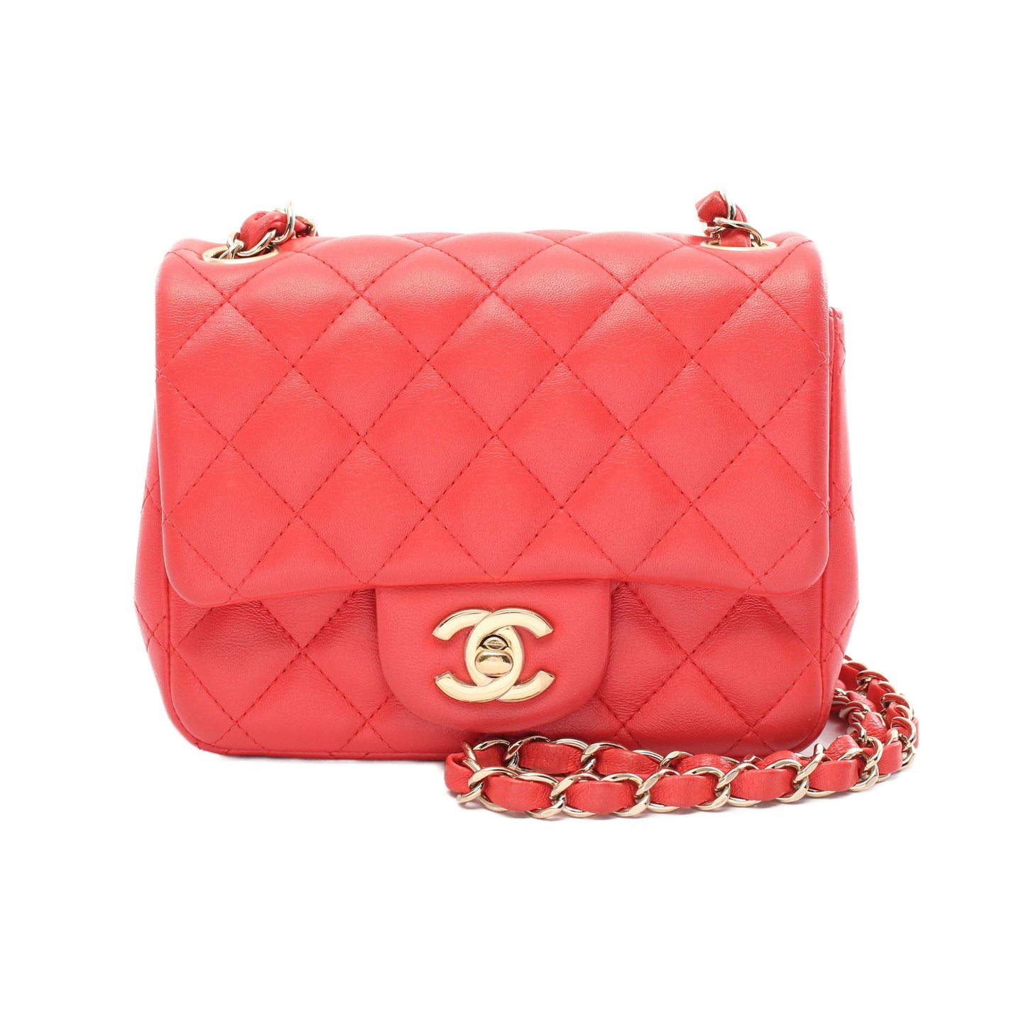 ミニマトラッセ チェーンショルダーバッグ ラムスキン ピンクレッド ゴールド金具 シャネル バッグ CHANEL