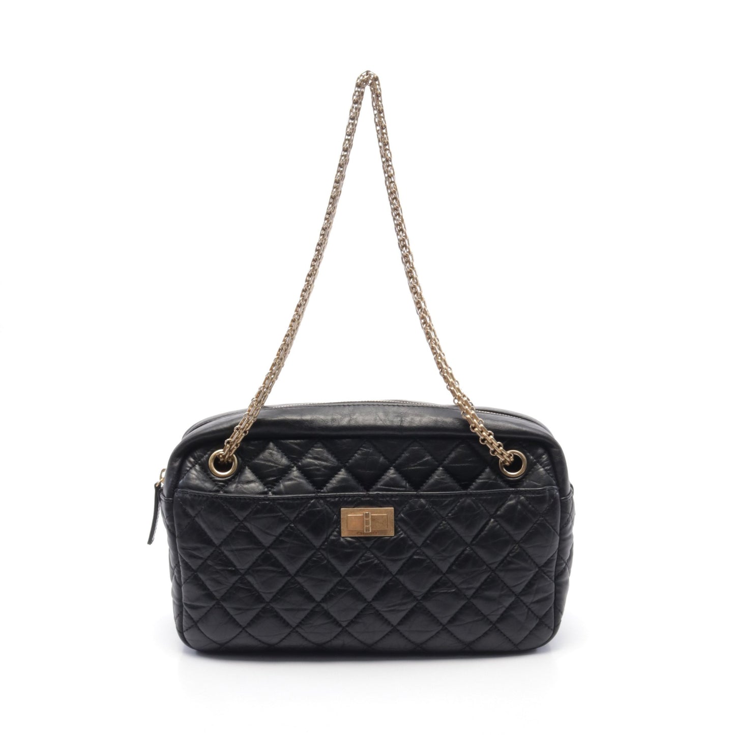 2.55 マトラッセ チェーンショルダーバッグ レザー ブラック ゴールド金具 シャネル バッグ CHANEL
