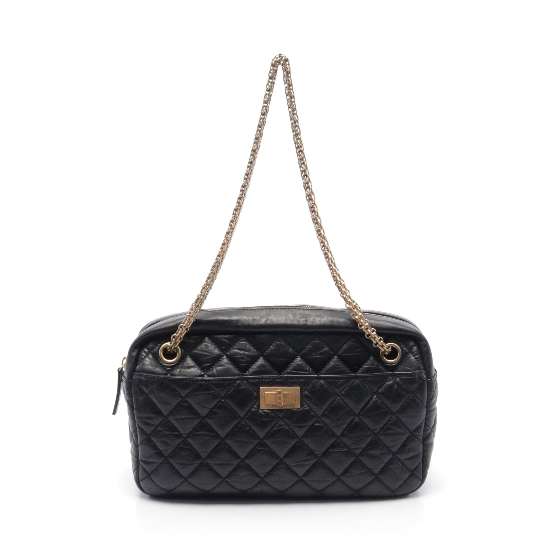 2.55 マトラッセ チェーンショルダーバッグ レザー ブラック ゴールド金具 シャネル バッグ CHANEL